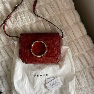FRAME Le Ring Saddle Bag Brandy Croc leather shoulder bag
